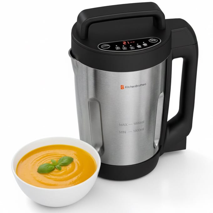 KitchenBrothers Soepmaker - 1.6L - 5 Programma's - PFAS & BPA-vrij - Timer Display - Blender - RVS/Zwart