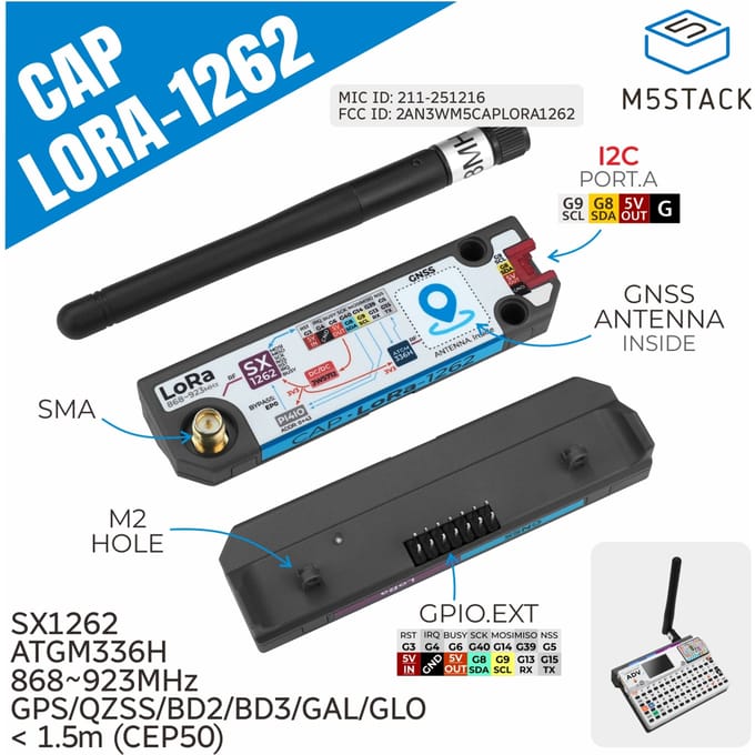 M5Stack officiële dop LoRa 1222 voor Cardputer Adv (SX1262,ATGM336H) Cap LoRa-1262