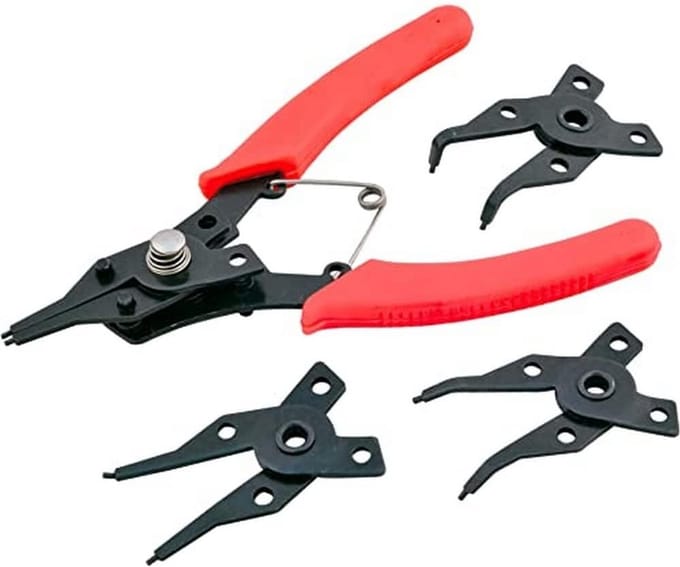 Circlip Tangenset - Borgring Tangen - Klus Klussen - Vier Kops Set - 26 cm - Zwart Rood