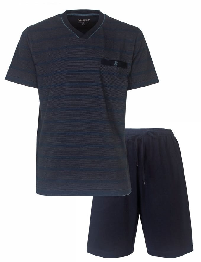 Paul Hopkins Heren Shortama - Pyjama Set - Gestreept Dessin - Blauw - Maat M