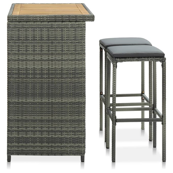 vidaXL - 3-delige - Barset - poly - rattan - grijs