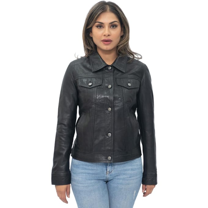 Dames leren trucker jeansjack-Anderlecht