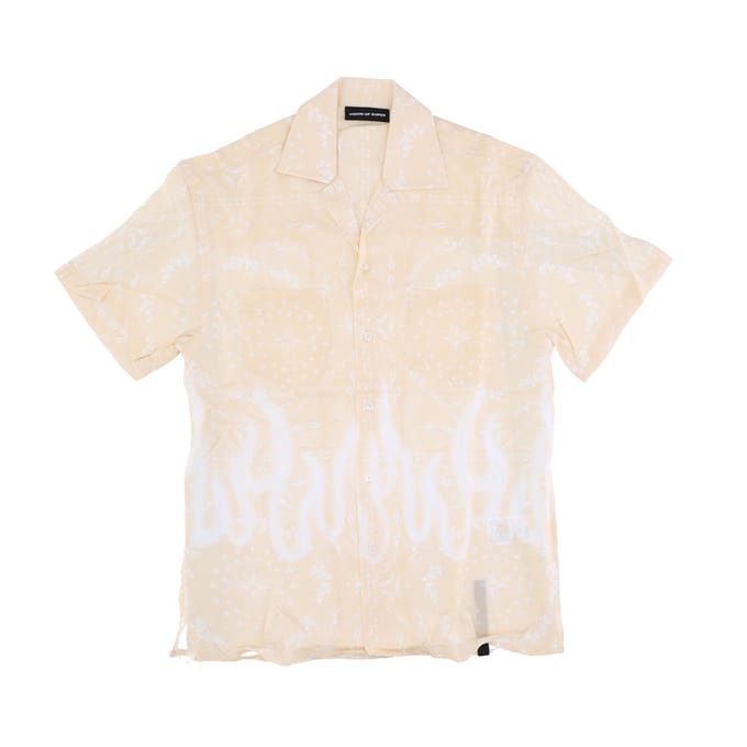 Heren overhemd met korte mouwen Spray Flames Bandana overhemd beige