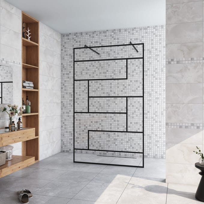 Inloopdouche 97.7x200cm,2 Stabilisatiestangen 70-120cm,8mm nano veiligheidsglas,zwarte
