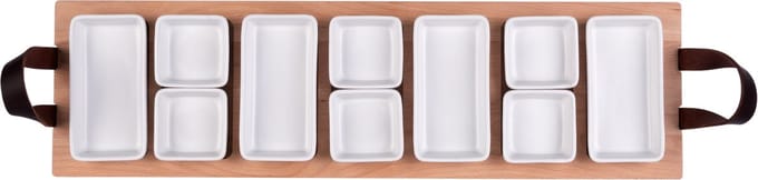 Bowls and Dishes Borrelplank | Serveertray | Dienblad | BBQ tip! 69 cm 7-vaks met schaaltjes wit