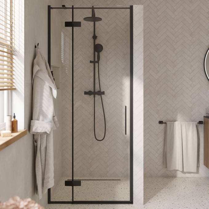 Saqu Grace draaideur met vast paneel links incl. antikalk 90x210cm mat zwart