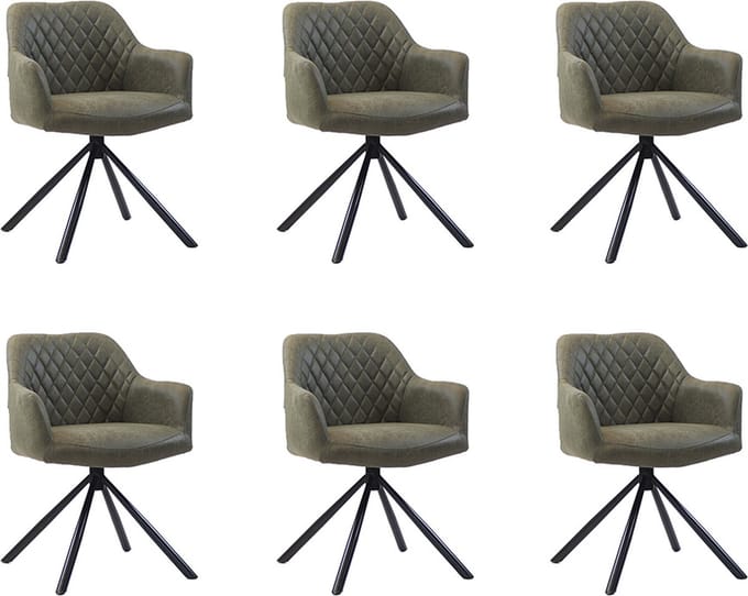 Bronx71® Industriële eetkamerstoel Dex olijfgroen eco-leer - Eetkamerstoelen set van 6 - stoel