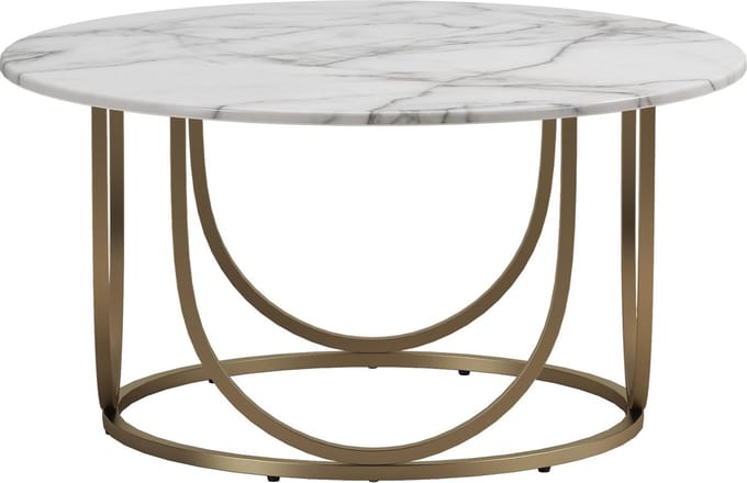 Gwyneth - Salontafel in MDF Wit Marmer en Frame in Messing Metaal