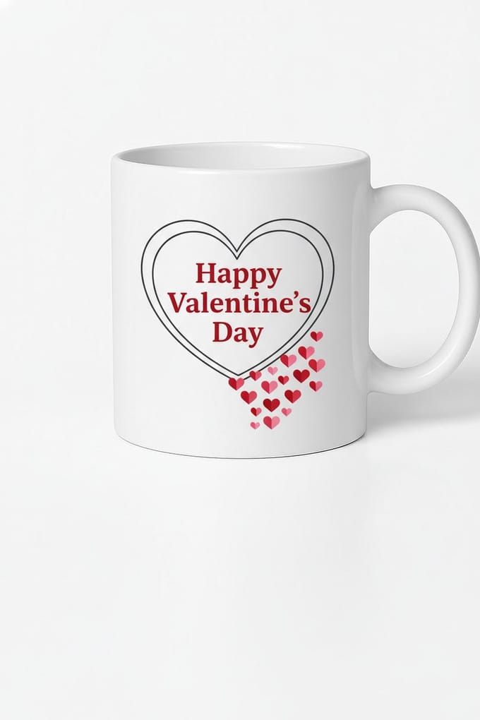 Valentijnsdag Mok met Hartjes en 'Happy Valentine's Day' Tekst - Liefdevol Cadeau