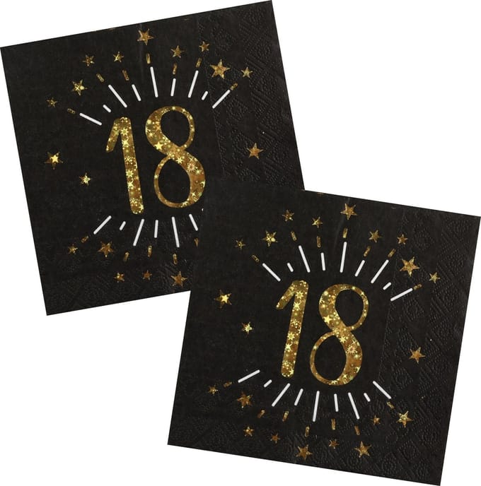 Santex Verjaardag feest servetten leeftijd - 20x - 18 jaar - goud - 33 x 33 cm