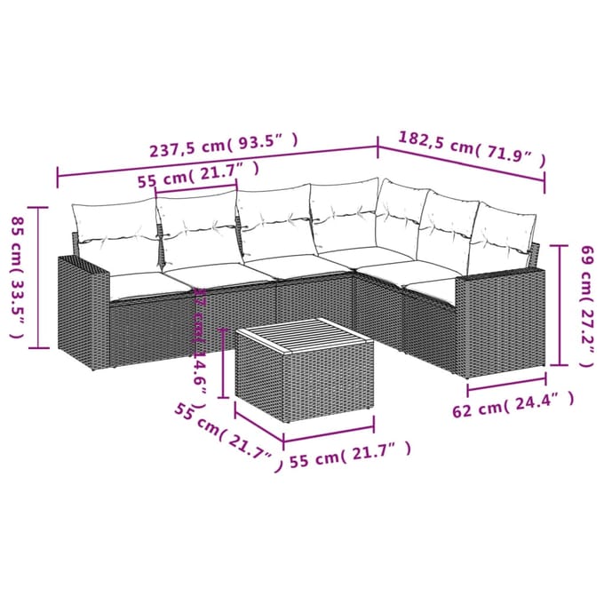 vidaXL - 7-delige - Loungeset - met - kussens - poly - rattan - grijs