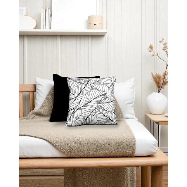 Gek op kussens! Sierkussen black & white leaves | 45 x 45 cm | katoen/polyester