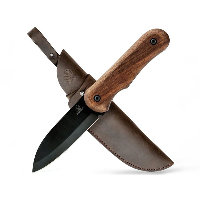 BeaverCraft BSH5 Shadow – Compacte Bushcraftmes met Walnotenhouten Handvat en Leren Schede