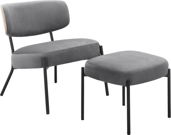 Jerry-Loungestoel & Kruk - Antraciet Fluweel