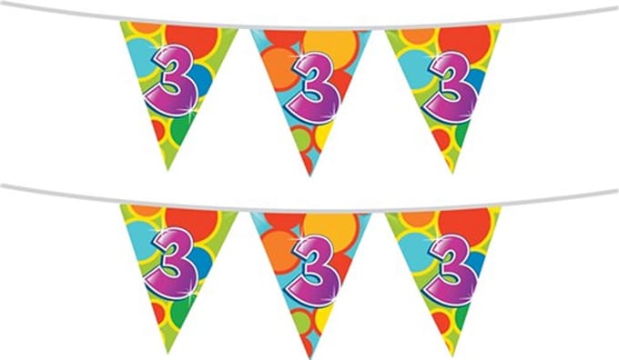Haza Vlaggetjes 3 jaar - leeftijd verjaardag - 2x stuks - plastic 10m