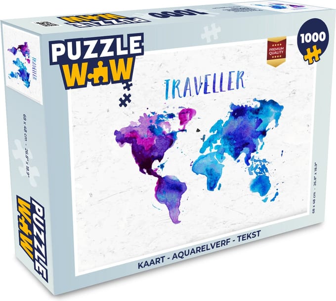 Puzzel Kaart - Aquarelverf - Tekst - Legpuzzel - Puzzel 1000 stukjes volwassenen