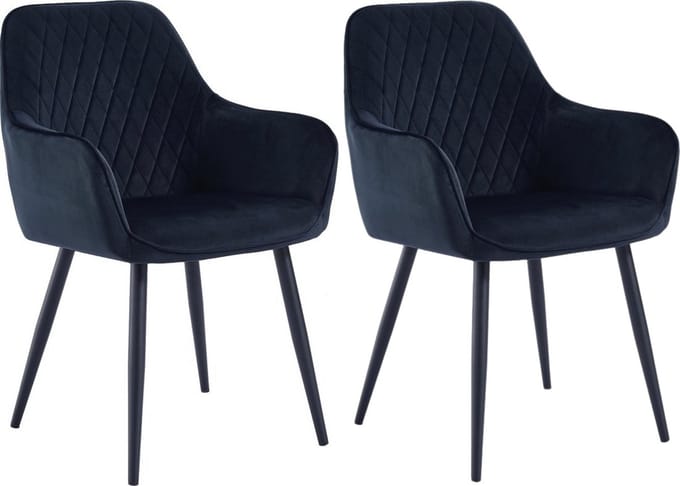 Colenis® - Set Van 2 - Beverly Eetkamerstoel - Zwart - Velvet - Met armleuning