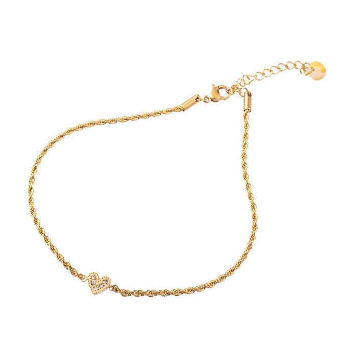 Go Dutch Label Enkelsieraad Crystal hart Goud