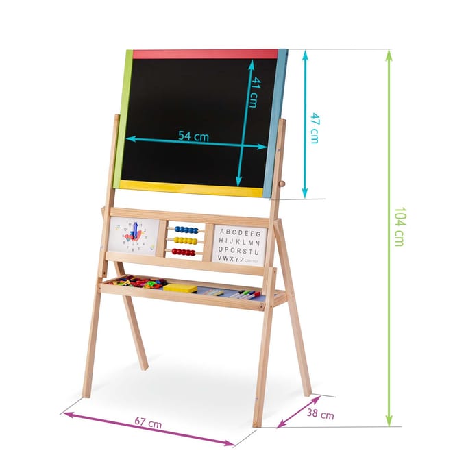 Grote magnetische draaibare krijtbord met klok Ricokids – multicolor