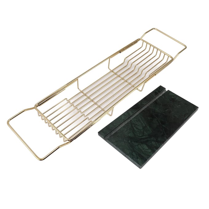Metalen Marmeren Badrek Antislip Ruimtebesparend Multifunctioneel Uitschuifbaar Badblad Huis black