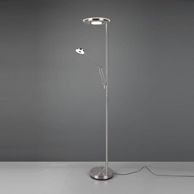 Trio Lighting LED uplighter Barrie met leeslampje nikkel mat