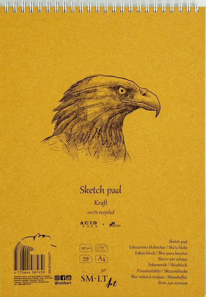 SMLT schetsblok ringband Kraft A4 90gr 60 vel tekenpapier.