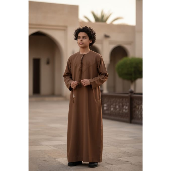 Kinderen jongens bruin Eid Marokkaanse Jubba Robe Djellaba Ramadan Eid Thobe LFS- K-HM11
