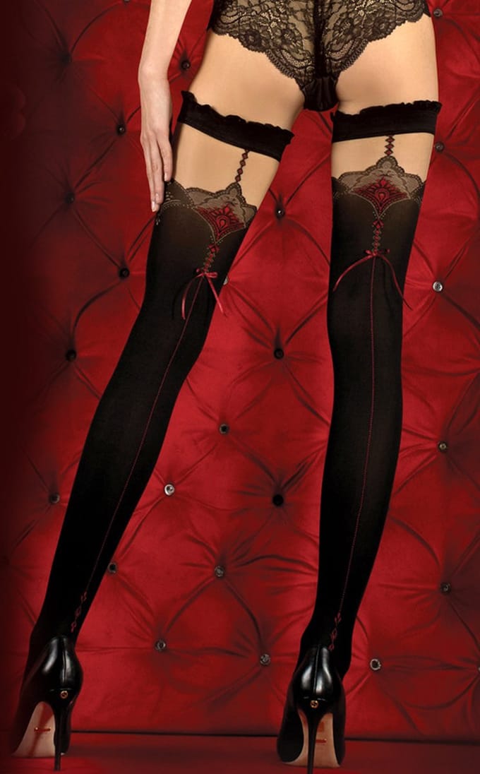 Studio Collants LUXE HOLD-UP KOUSEN MET NAAD EN KANT zwart/rood -20/60 den S/M
