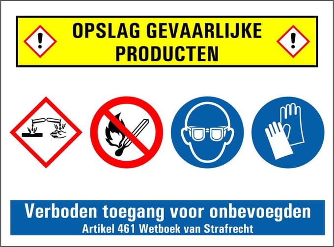 Opslag gevaarlijke producten sticker 200 x 150 mm