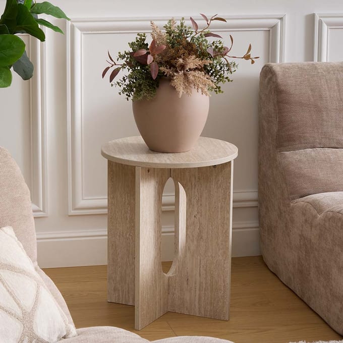 Eazy Living Bijzettafel Ø 40 cm Maena Travertinlook