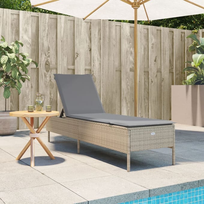 vidaXL - Ligbed - met - kussen - poly - rattan - beige