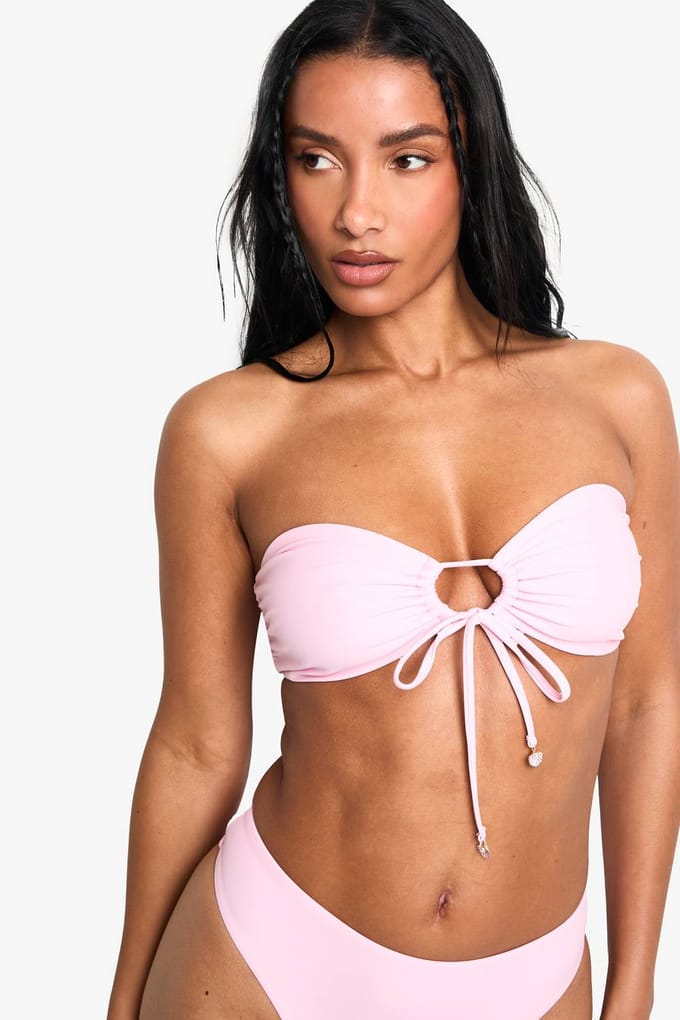 boohoo Dames Shell Pearl Trim Bandeautop | Baby Roze | Maat: 36