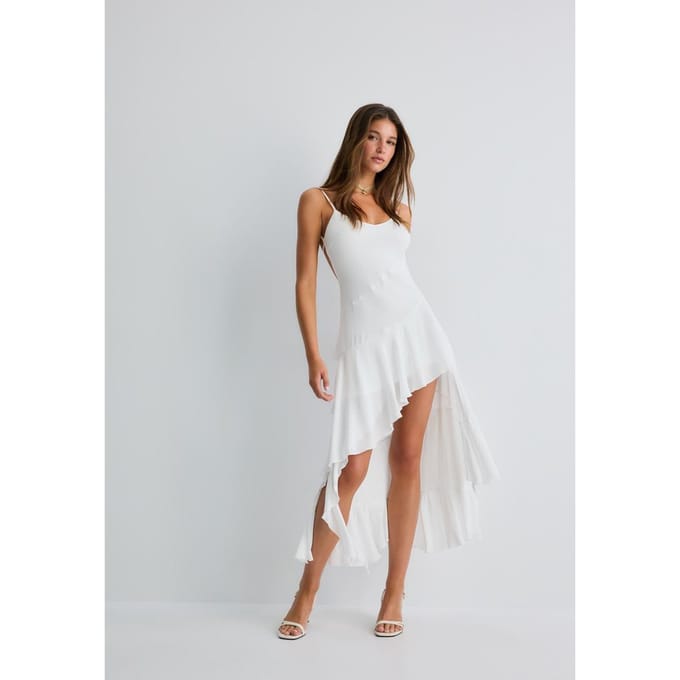 Stradivarius Asymmetrische jurk met bandjes  Wit M
