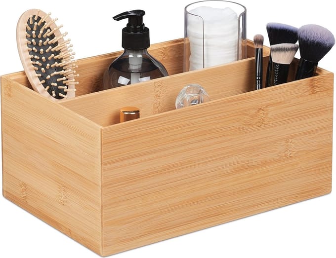 Stapelbare bamboe opbergdoos met 2 vakken - Robuust en decoratief 14 x 30 x 20 cm