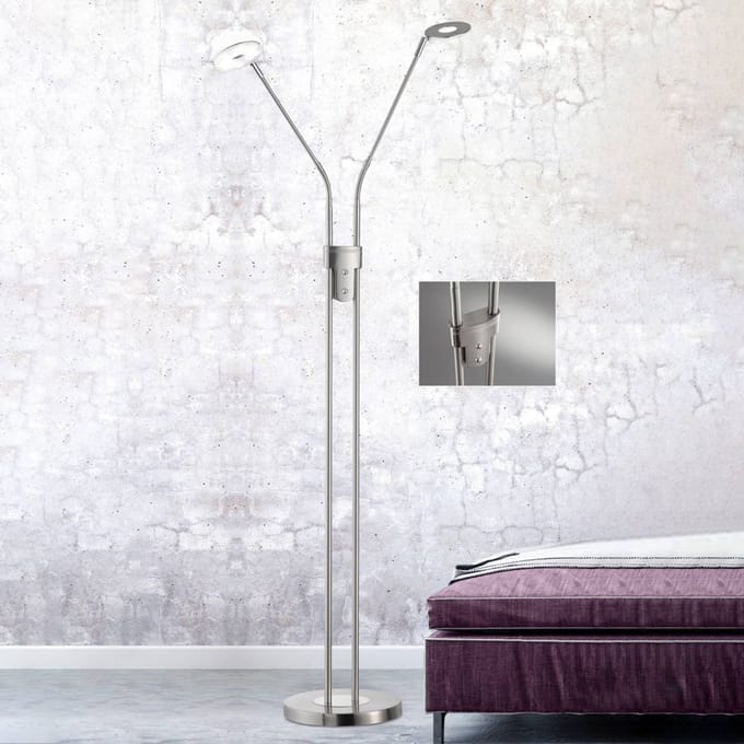 Fischer & Honsel - Vloerlamp Dent - 2x LED 6,0 W (incl). - Mat Nikkel / Chroom afwerking