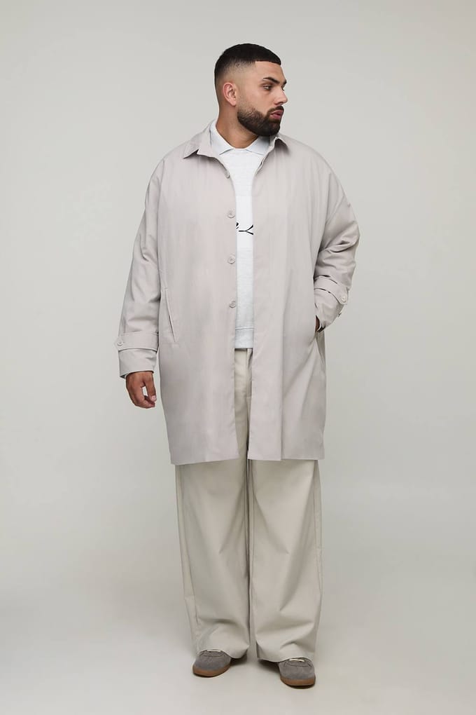 Plus Crinkle Oversized Mac | Grey | Size 2XL