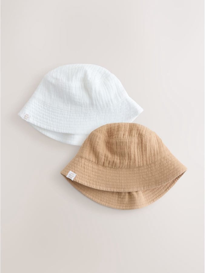 Next - Pasgeboren unisex - Set van 2 gekreukte babyvissershoedjes - Wit