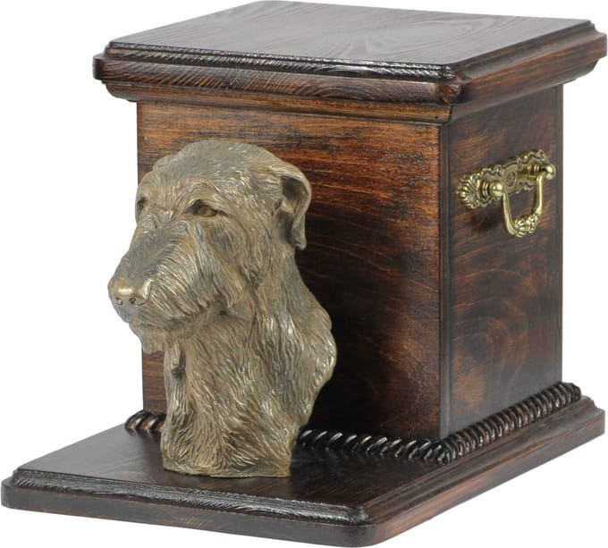 Elegante urn voor hondenas met beeldje van Schotse Deerhound