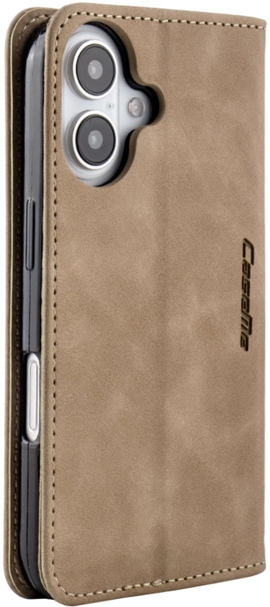 Mobile5 - iPhone 16 Bookcase Hoesje - Beige - Kunstleer - Anti Shock