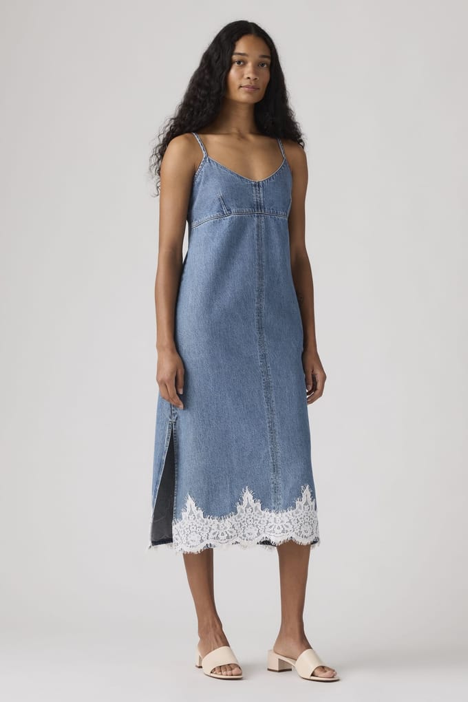 Levi's 90's Denim Slip Dress Maat: S | Midi Jurken Outlet | Dames | Blauw