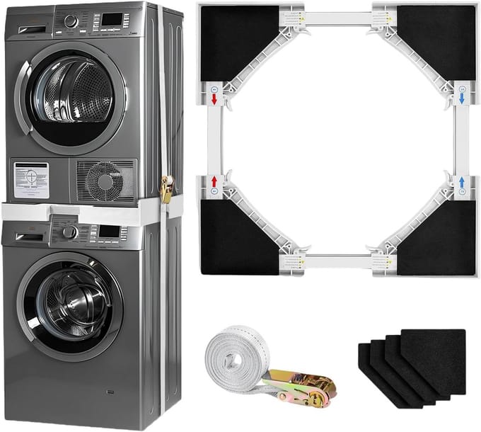 Universele Stapelset - Wasmachine Droger - Ruimte Besparen - Verstelbaar Frame - 46-70 cm - Wit