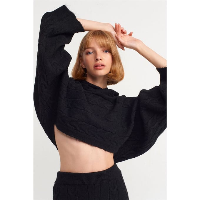 Oversized Kabelgebreide Crop Hoodie