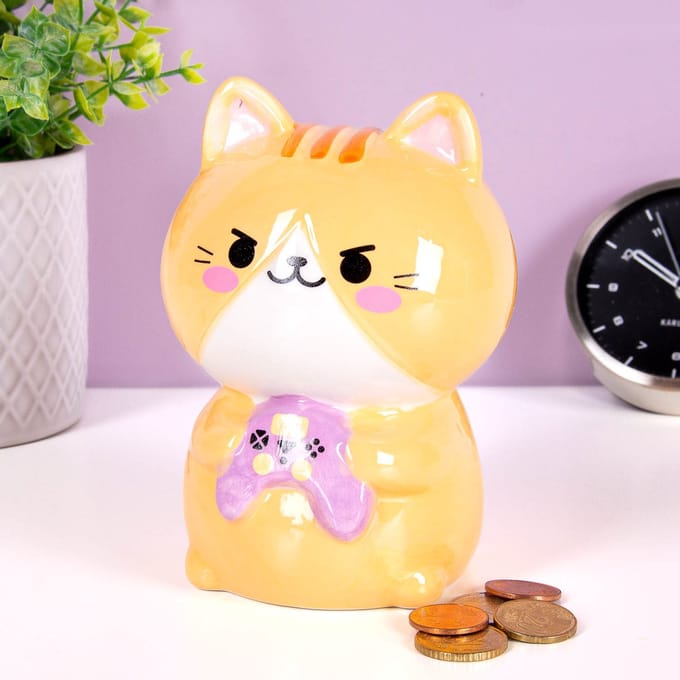 Coin bank Kawaii Gamer orange ceramic van Balvi
