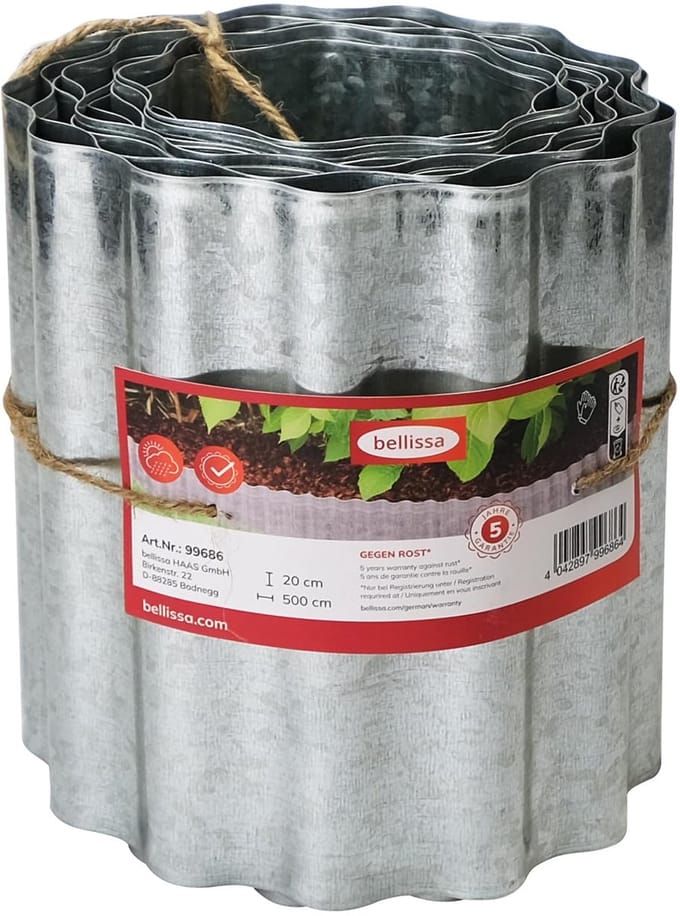 Bellissa RKBand gazon kant strip - gegalvaniseerd staal golf zilver - 5 m x 20 cm - flexibel bedafscheiding