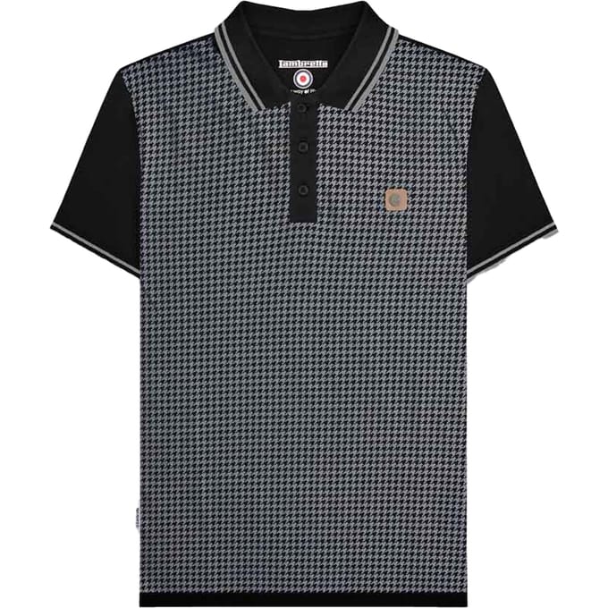 Lambretta Heren SS24 Houndstooth Poloshirt (Zwart/Ijzer)