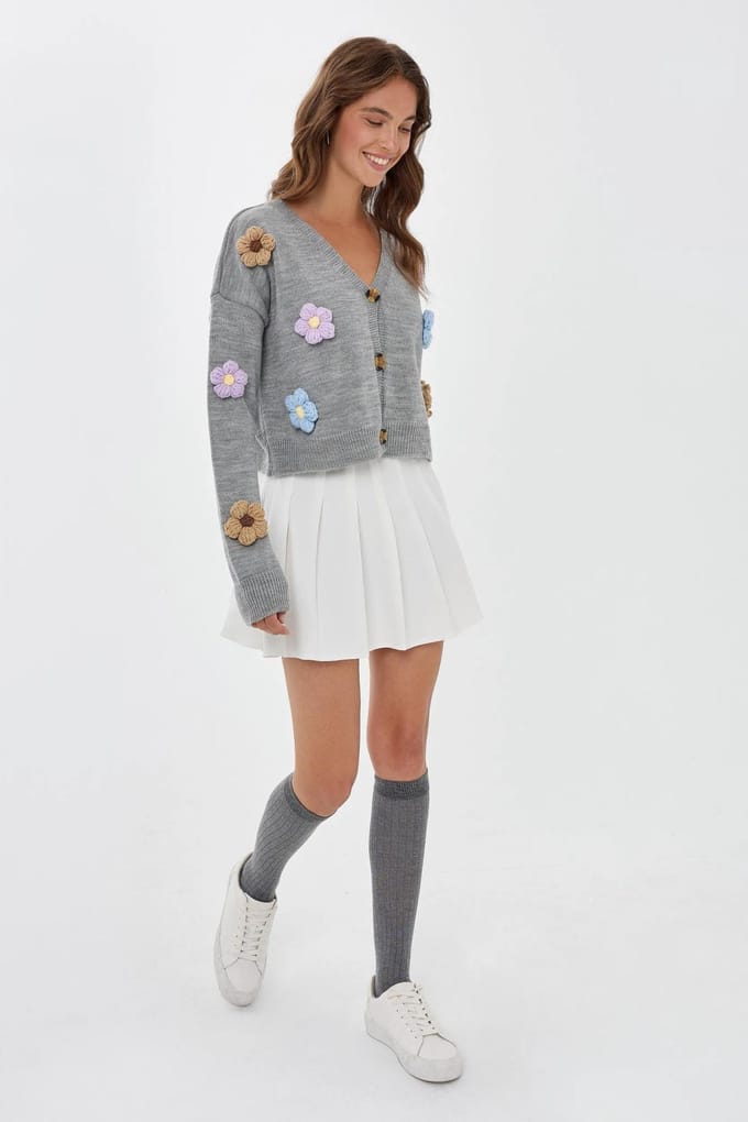 Bloemige V-hals Relaxed Fit Cardigan
