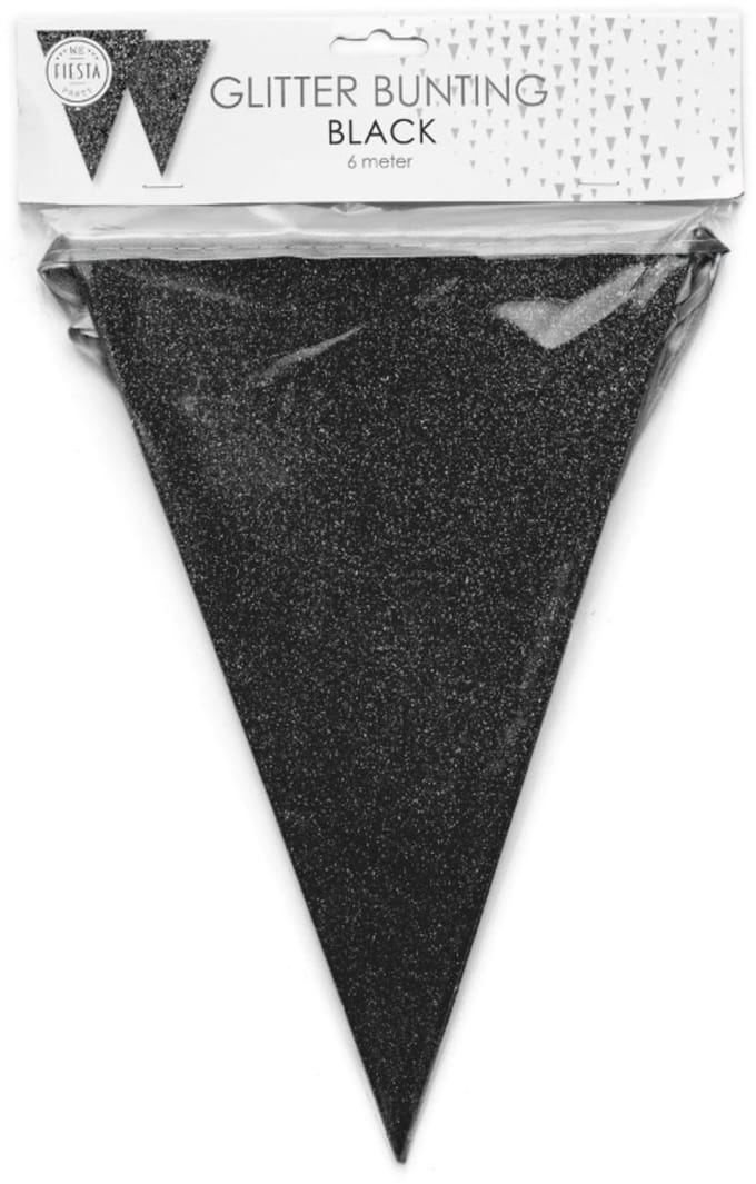 Wefiesta - Vlaggenlijn Zwart Glitter (20 x 30 cm) - 6 m