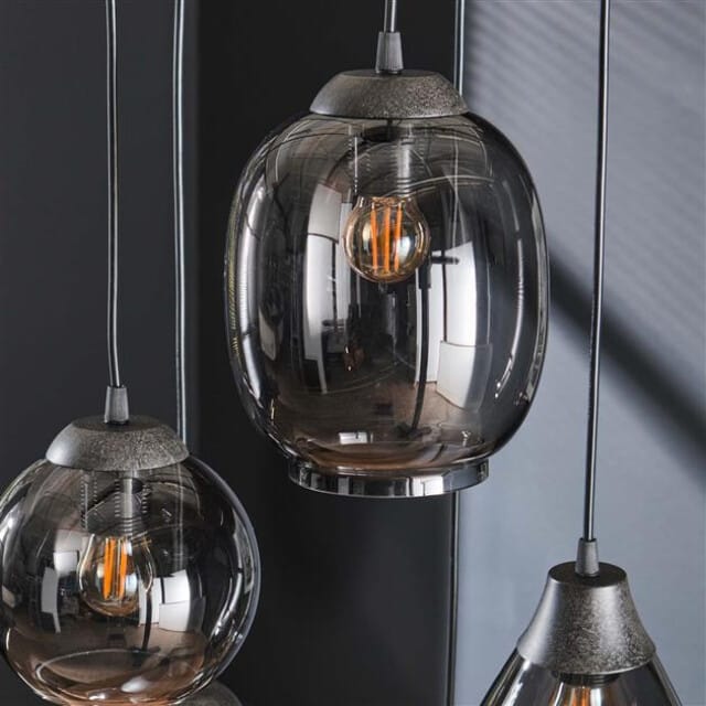 Hoyz - Hanglamp 5L Mix - Getrapt - Chromed Glas