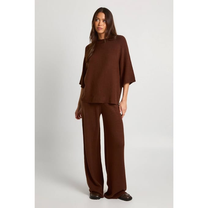 boohoo Dames Top met korte mouwen en broek gebreide co-ord | Chocolate | Maat: Medium