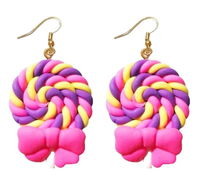 Fako Bijoux® - Oorbellen - Lolly Met Strikje - 25x55mm - Multicolor
